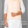 Coral Peach Linen Silk Nehru Jacket