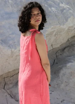 Coral Pink Embroidery Silk Dress Party Wear -Mahra Clothing Shop coral pink embroidery silk dress drsbadjadrc03 b