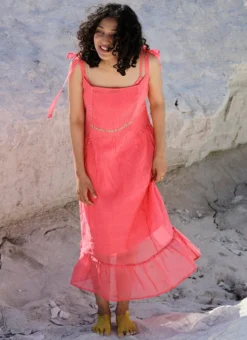 Coral Pink Embroidery Silk Dress Party Wear -Mahra Clothing Shop coral pink embroidery silk dress drsbadjadrc03 u