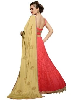 Coral Pink N Beige Lehenga Saree Party Wear -Mahra Clothing Shop coral pink n beige lehenga saree sacvi3115 b