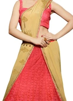 Coral Pink N Beige Lehenga Saree Party Wear