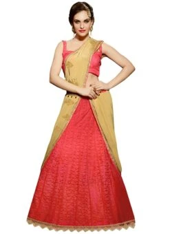 Coral Pink N Beige Lehenga Saree Party Wear -Mahra Clothing Shop coral pink n beige lehenga saree sacvi3115 u