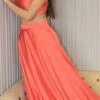 Coral Satin Umbrella Lehenga Party Wear