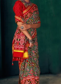 Cotton Art Silk Green Color Printed Saree Festive Wear