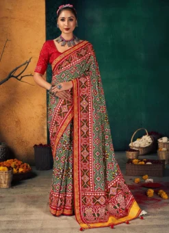 Cotton Art Silk Green Color Printed Saree Festive Wear -Mahra Clothing Shop cotton art silk green color printed saree sasprt8294 u