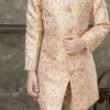 Cream And Orange Art Silk Jacquard Indowestern Sherwani Party Wear