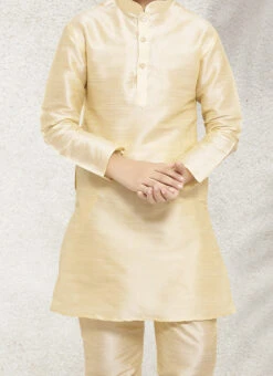 Cream Art Banarasi Silk Soild Plain Kurta Pyjama Party Wear