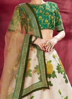 Cream Art Silk A Line Lehenga Party Wear