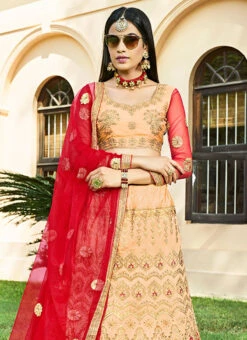 Cream Art Silk A Line Lehenga Wedding Wear -Mahra Clothing Shop cream art silk a line lehenga ghssizohra30404 b