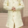 Cream Art Silk Embroidered Sherwani For Boys Festive Wear