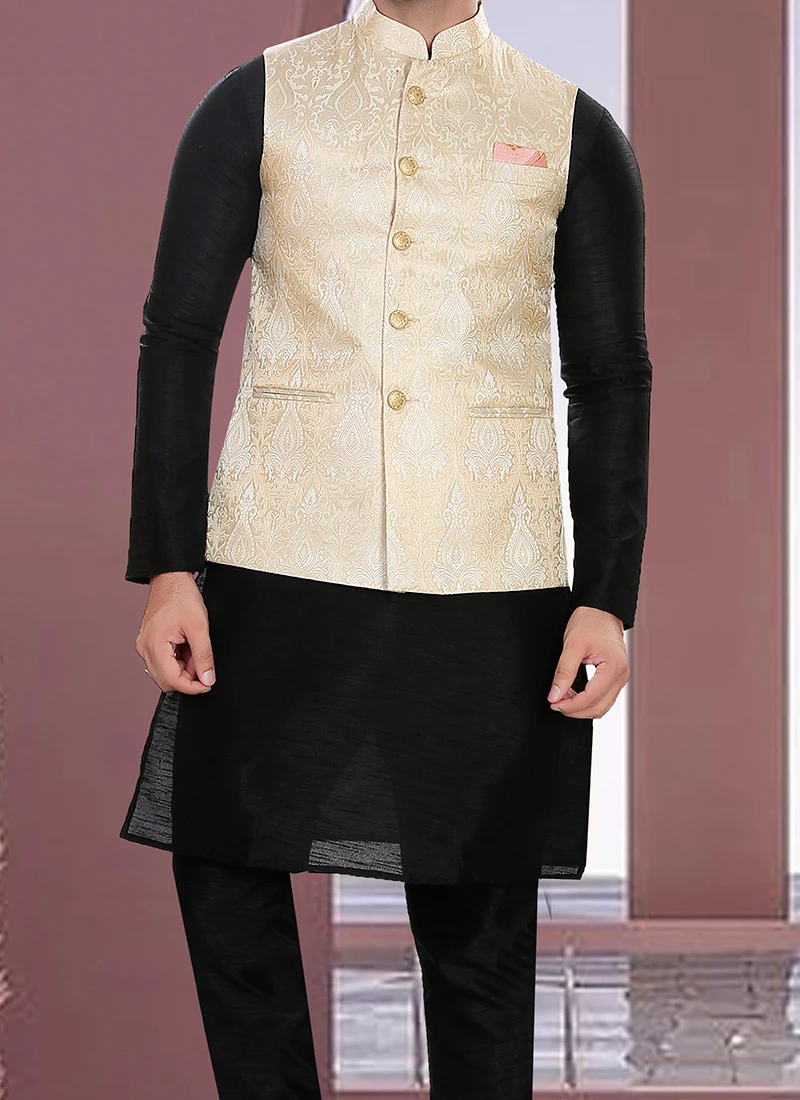 Cream Art Silk Jacquard Bandi Set Festive Wear 1 Cream Art Silk Jacquard Bandi Set Festive Wear