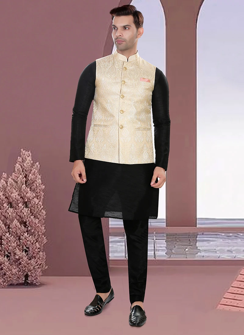 Cream Art Silk Jacquard Bandi Set Festive Wear 2 Cream Art Silk Jacquard Bandi Set Festive Wear - Image 2