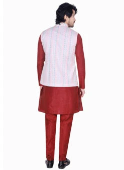 Light Pink Art Silk Jacquard Nehru Jacket -Mahra Clothing Shop cream art silk jacquard nehru jacket jkmdc2021 b