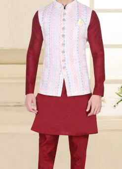 Light Pink Art Silk Jacquard Nehru Jacket