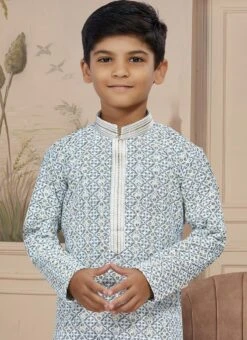 Cream Cotton Embroidered Kurta Pyjama For Boys Festive Wear -Mahra Clothing Shop cream cotton embroidered kurta pyjama for boys kdbmsgr740 b