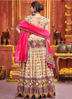 Cream Cotton Embroidery With Mirror Work Chaniya Choli Festive Wear -Mahra Clothing Shop cream cotton embroidery with mirror work chaniya choli ghska46577005 b