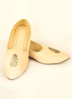Cream Faux Leather Embroidered Mojri -Mahra Clothing Shop cream faux leather embroidered mojri mfwmrg265 b
