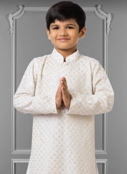 Cream Georgette Embroidered Boys Kurta Pyjama Party Wear -Mahra Clothing Shop cream georgette embroidered boys kurta pyjama kdbkvs735 b