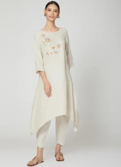 Cream Linen Kurta Straight Pant Set Work Wear 6 Cream Linen Kurta Straight Pant Set Work Wear -Mahra Clothing Shop cream linen kurta straight pant set krsdvcsvts15 u