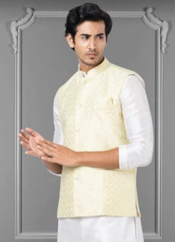 Cream Linen Silk Nehru Jacket -Mahra Clothing Shop cream linen silk nehru jacket jmkkvs493 b