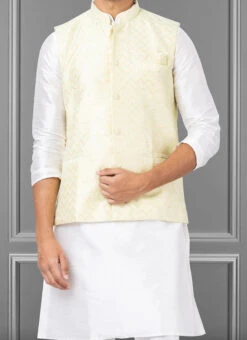 Cream Linen Silk Nehru Jacket