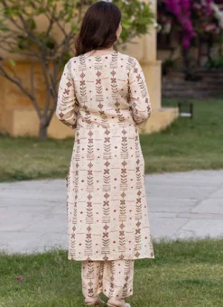 Cream Muslin Printed Kurta Straight Pant Set After Six Wear -Mahra Clothing Shop cream muslin printed kurta straight pant set krspranju69 b