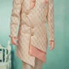 Cream N Pink Banarasi Silk Jacquard Indowestern Sherwani Party Wear