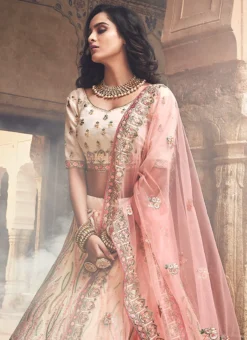 Cream Organza A Line Lehenga Wedding Wear -Mahra Clothing Shop cream organza a line lehenga ghmkns3407 b
