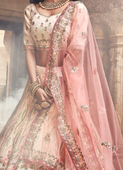 Cream Organza A Line Lehenga Wedding Wear