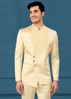 Cream Terry Rayon Satin Bandhgala Suit -Mahra Clothing Shop cream terry rayon satin bandhgala suit sumdc3716 b