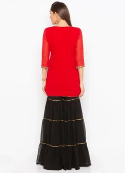 Crimson Red Georgette Mirror Embroidered Kurta Sharara Set After Six Wear -Mahra Clothing Shop crimson red georgette mirror embroidered kurta sharara set krsmnc1976ks b