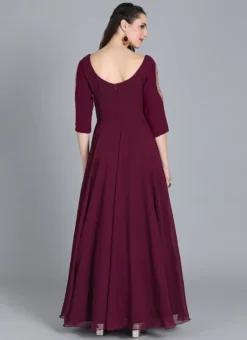 Embroidered Burgundy Georgette Gown Festive Wear -Mahra Clothing Shop customised embroidered burgundy georgette gown IWBV01905473 b
