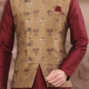 Dark Beige Benarasi Brocade Nehru Jacket