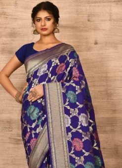 Dark Blue Banarasi Katan Zari Weaving Saree Festive Wear -Mahra Clothing Shop dark blue benarasi katan zari weaving saree savns671p b