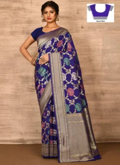 Dark Blue Banarasi Katan Zari Weaving Saree Festive Wear -Mahra Clothing Shop dark blue benarasi katan zari weaving saree savns671p u
