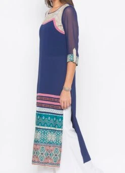 Dark Blue Crepe Printed Kurta Palazzo Set After Six Wear