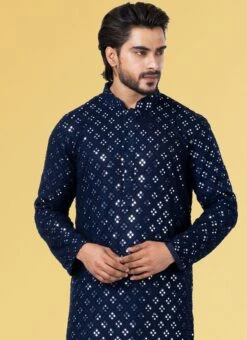 Dark Blue Georgette Tikki Work Kurta Pyjama Party Wear -Mahra Clothing Shop dark blue georgette tikki work kurta pyjama kpkvs310 b