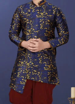 Dark Blue Heavy Silk Boys Indowestern Sherwani Party Wear