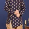 Dark Blue Jacquard Silk Boys Indowestern Sherwani Party Wear