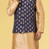 Dark Blue Jacquard Silk Nehru Jacket