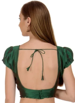 Dark Green Art Dupion Silk Plain Blouse Festive Wear -Mahra Clothing Shop dark green art dupion silk plain blouse bldiw14 b