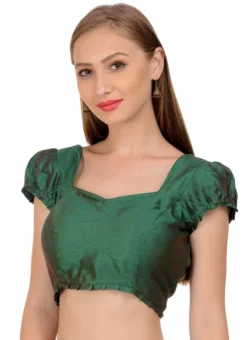 Dark Green Art Dupion Silk Plain Blouse Festive Wear -Mahra Clothing Shop dark green art dupion silk plain blouse bldiw14 u