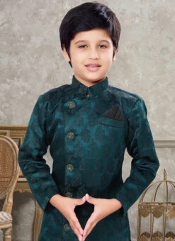 Dark Green Art Silk Jacquard Indowestern Sherwani Party Wear -Mahra Clothing Shop dark green art silk jacquard indowestern sherwani kdbsgr623 b