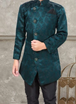 Dark Green Art Silk Jacquard Indowestern Sherwani Party Wear