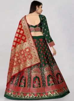 Dark Green Banarasi Silk Brocade Work A Line Lehenga Choli Festive Wear -Mahra Clothing Shop dark green banarasi silk brocade work a line lehenga choli ghsommr2595 b