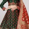 Dark Green Banarasi Silk Brocade Work A Line Lehenga Choli Festive Wear