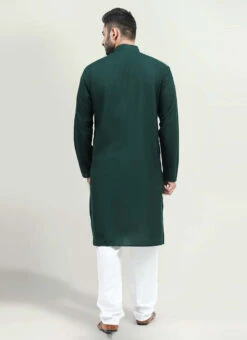 Dark Green Blended Cotton Kurta Pyjama Festive Wear -Mahra Clothing Shop dark green blended cotton kurta pyjama kpdsal23dgr b