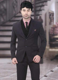 Dark Grey Terry Rayon Lapel Suit -Mahra Clothing Shop dark grey terry rayon lapel suit sumdc3450 b