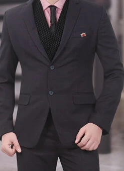 Dark Grey Terry Rayon Lapel Suit