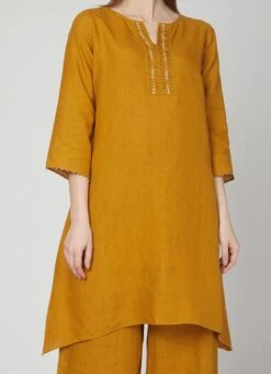 Dark Mustard Linen Kurta Palazzo Set Work Wear